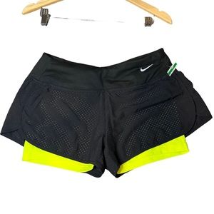 Nike | Black and Neon Yellow Dry Fit Running Shorts | Size Small